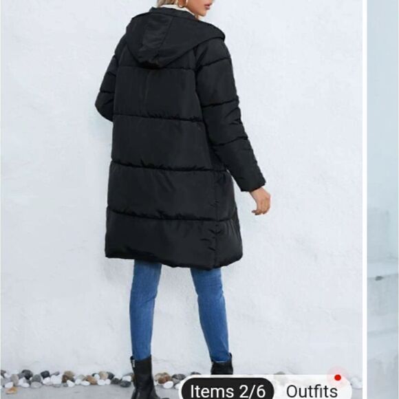 Shein 0X black coat puffer w hood - Picture 4 of 8